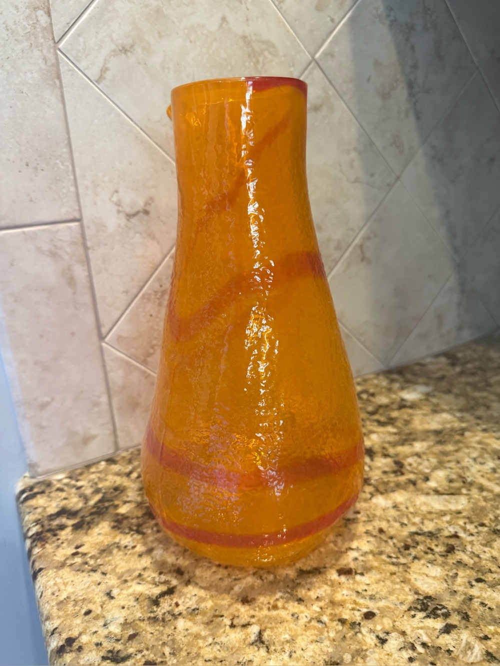 Pier 1 Imports Orange Red Swirl Mouth Blown Art Glass Canyon WATER PITCHER 11.5"